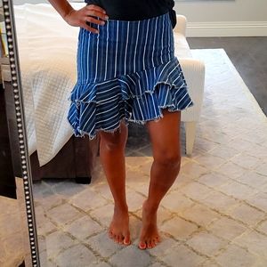 WOMEN'S ZARA DENIM RUFFLE HIGH LOW SKIRT $30 SIZE SMALL